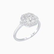 Art Deco-Inspired Cushion Halo Ring Mounting with Baguette and Round Diamonds Custom Center Stone | Bold Symmetry | Hand-Applied Milgrain - Shahin Jewelry